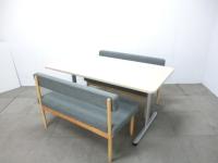 ラウンジスタイル ベンチ・テーブルセット / 木目調 / 【中古】