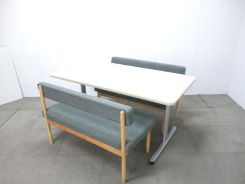 ラウンジスタイル ベンチ・テーブルセット / 木目調 / 【中古】