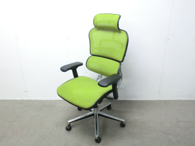 エルゴヒューマン/ライトグリーン/ 【中古】 OAチェア肘有