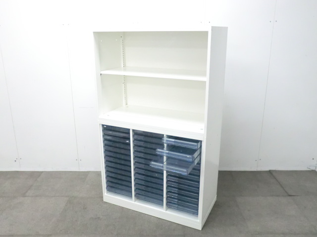 オカムラ/レクトライン/ホワイト / 【中古】 上下連結書庫