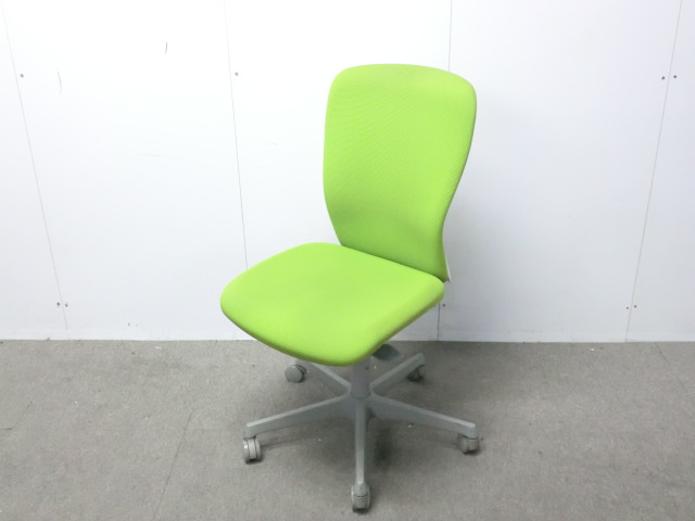 オカムラ/スラート/ライトグリーン/【中古】OAチェア肘無し