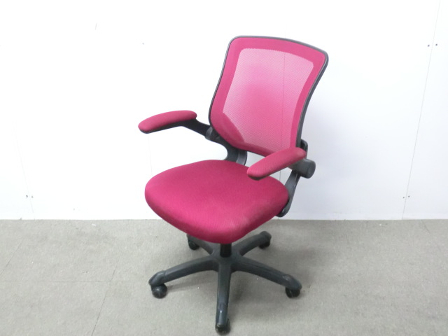 OAチェア / レッド / 【中古】 肘有