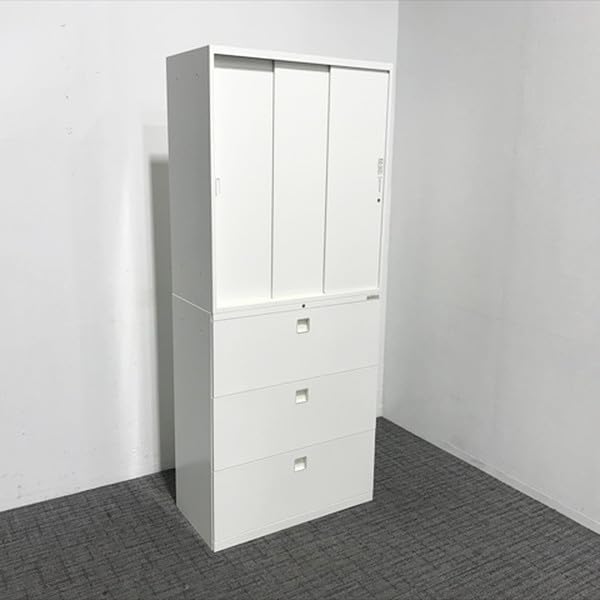 オカムラ/レクトライン/ホワイト / 【中古】 上下連結書庫