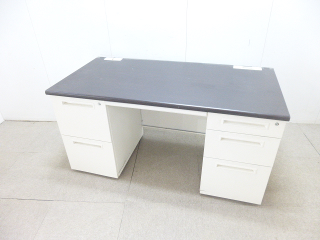 木目調/両袖デスク/【中古】