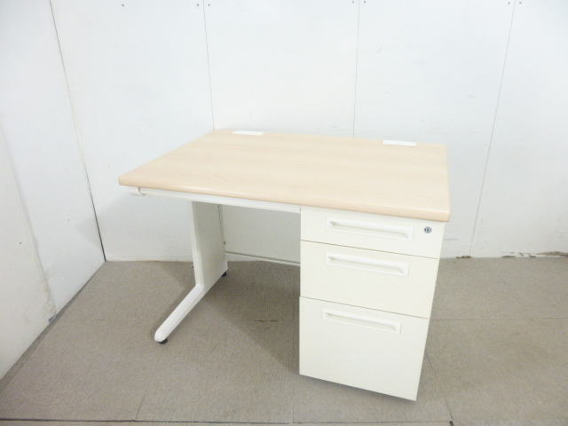木目調/片袖デスク/【中古】