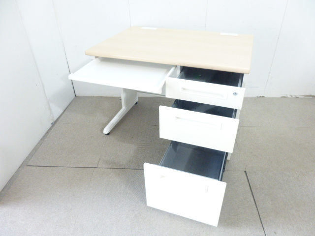 木目調/片袖デスク/【中古】