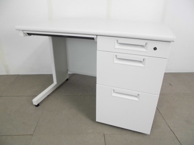 プラス/ホワイト/片袖デスク/【中古】