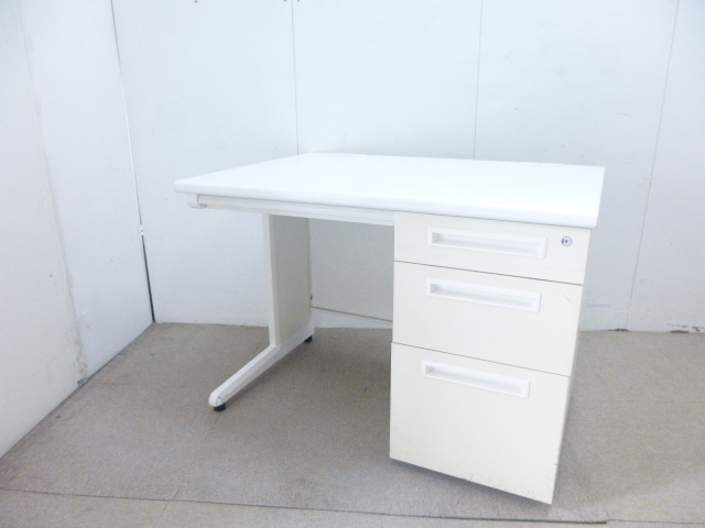 ホワイト/片袖デスク/【中古】