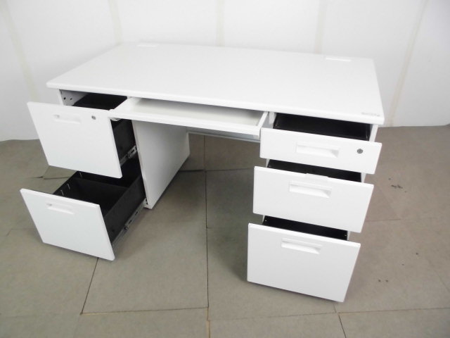 両袖デスク/ホワイト/【中古】