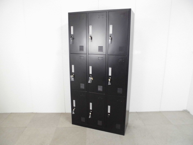 9人用ロッカー/ブラック/シリンダー錠/【中古】