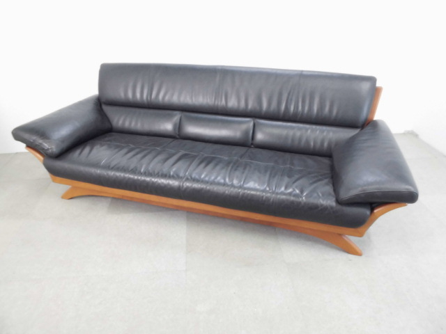 3人掛けソファ/ブラック/【中古】