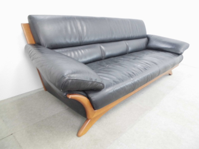 3人掛けソファ/ブラック/【中古】