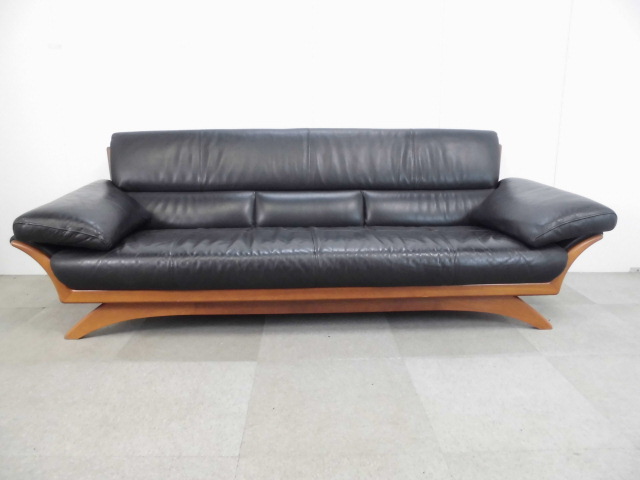 3人掛けソファ/ブラック/【中古】