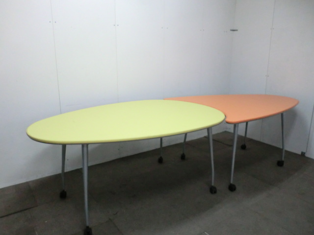 コクヨ/イエロー/オレンジ【中古】変形テーブル2点セット