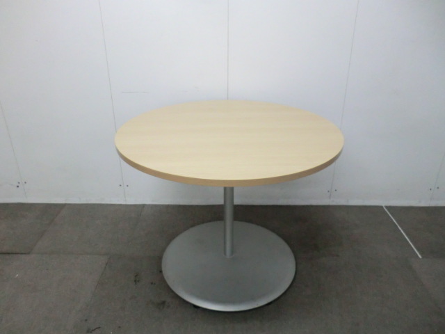 オカムラ/丸テーブル/木目調【中古】