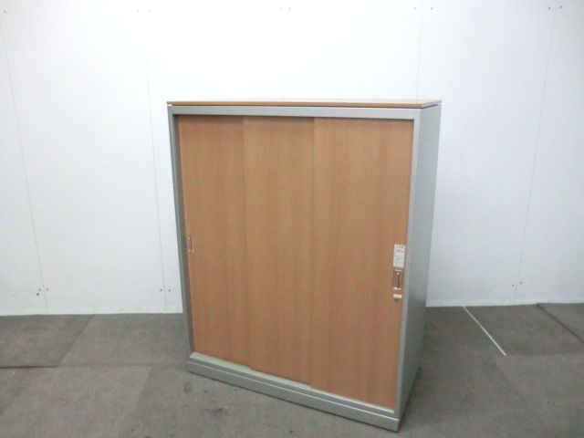 オカムラ / レクトライン / 木目調 【中古】 引違い書庫