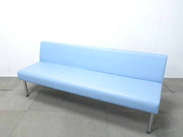 オカムラ / ライトブルー / 【中古】 ベンチ