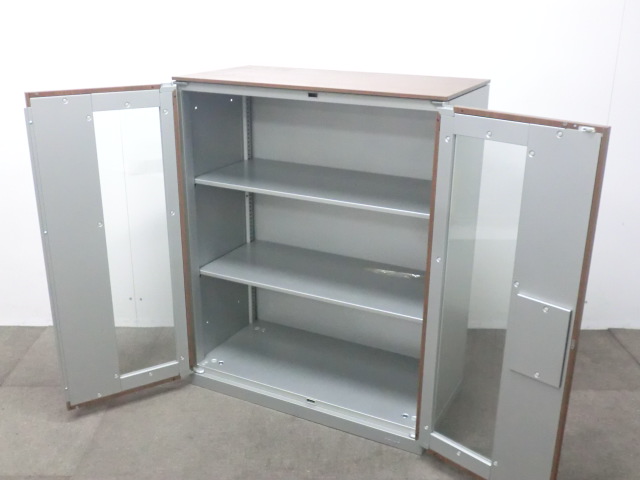 オカムラ/レクトライン/木目調/【中古】 両開きキャビネット