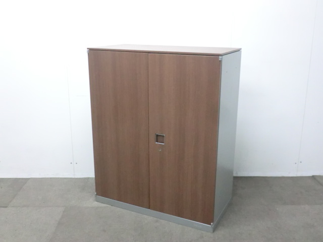 オカムラ/レクトライン/木目調/【中古】 両開きキャビネット