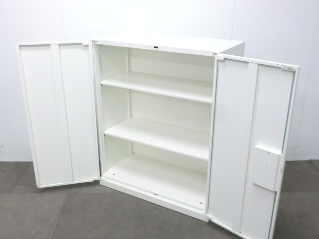 オカムラ/レクトライン/ホワイト/【中古】両開きキャビネット