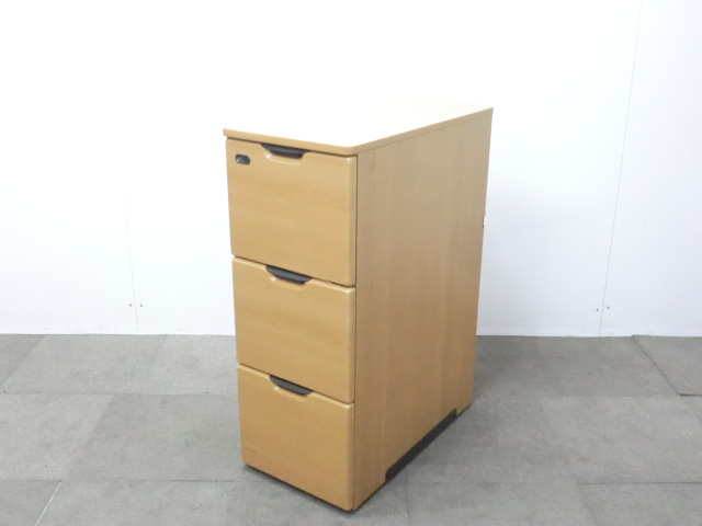オカムラ / 木目調 / 【中古】 3段ファイルキャビネット
