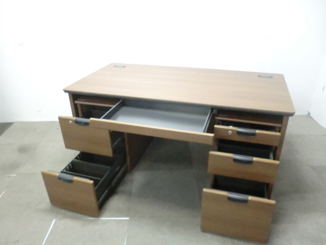 オカムラ / 木目調 【中古】 役員デスク ワゴンセット