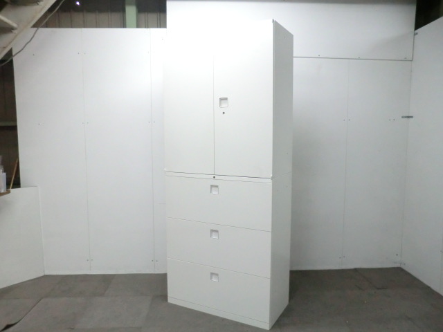 オカムラ/レクトライン/ホワイト【中古】上下連結キャビネット