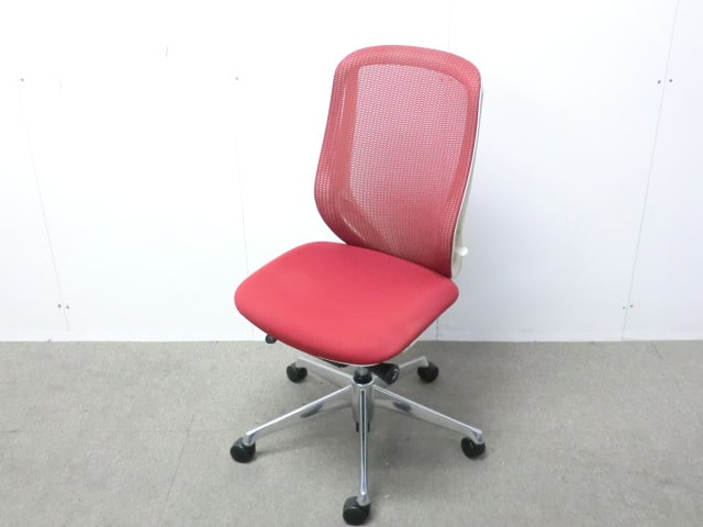 オカムラ/シルフィ/ レッド / 【中古】 OAチェア肘無し