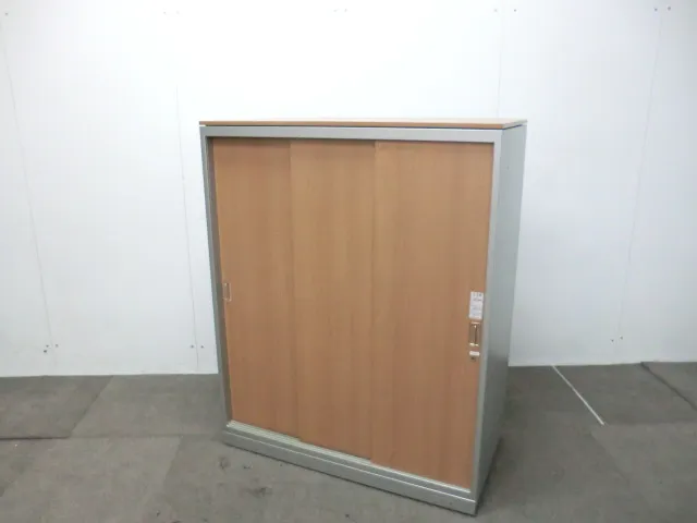 オカムラ / レクトライン / 木目調 【中古】 引違い書庫