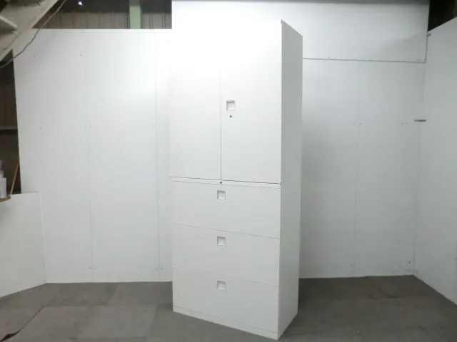 オカムラ/レクトライン/ホワイト【中古】上下連結キャビネット